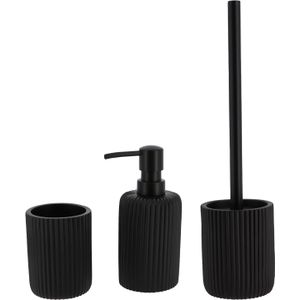 Tendance Badkamer accessoires set 3-delig - Polyresin - zwart - geribbeld - Zeeppompjes