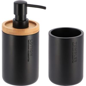 Tendance Badkamer accessoires set 2-delig - Polyresin/bamboe - zwart - robuust - matte coating - luxe set