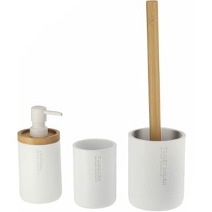Tendance Badkamer accessoires set 3-delig - PS/bamboe - wit - robuust - matte coating - luxe set