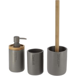 Tendance Badkamer accessoires set 3-delig - Polyresin/bamboe - grijs - robuust - matte coating - Zeeppompjes