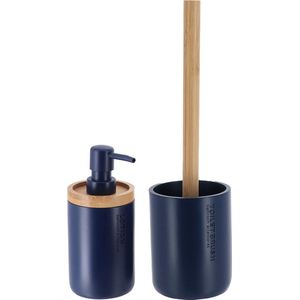 Tendance Badkamer accessoires set 2-delig - PS/bamboe - blauw - robuust - matte coating - luxe set