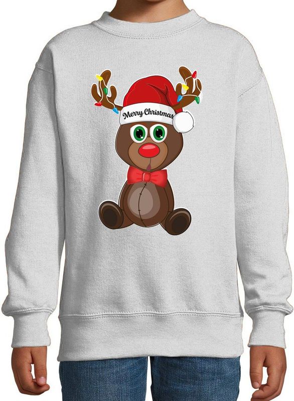 Bellatio Decorations - Kersttrui - Grijs - Merry Christmas - Kerst Rendier