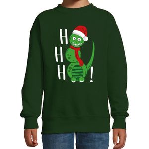 Kersttrui/sweater voor jongens/meisjes - Hohoho - groen - sneeuwpop dino - kerst truien kind