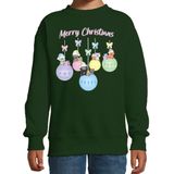 Bellatio Decorations - Kersttrui - Groen - Katoenmix - Met Poesjes en Kerstballen