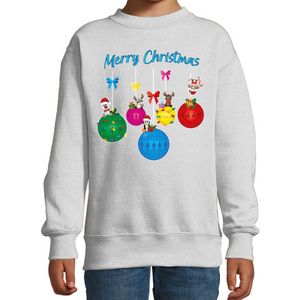 Bellatio - Kersttrui - Grijs - Katoenmix - Rendiertjes - Merry Christmas