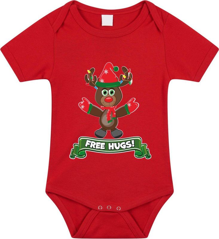 Rompertje - Rood - Katoen - Rendierontwerp - Free Hugs
