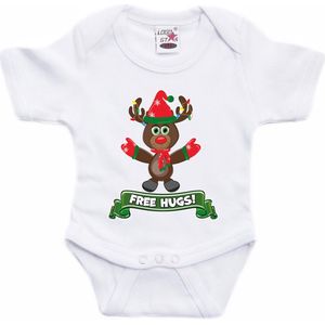 Bellatio - Kerst Baby Rompertje - Wit - Rendiertje - Free Hugs