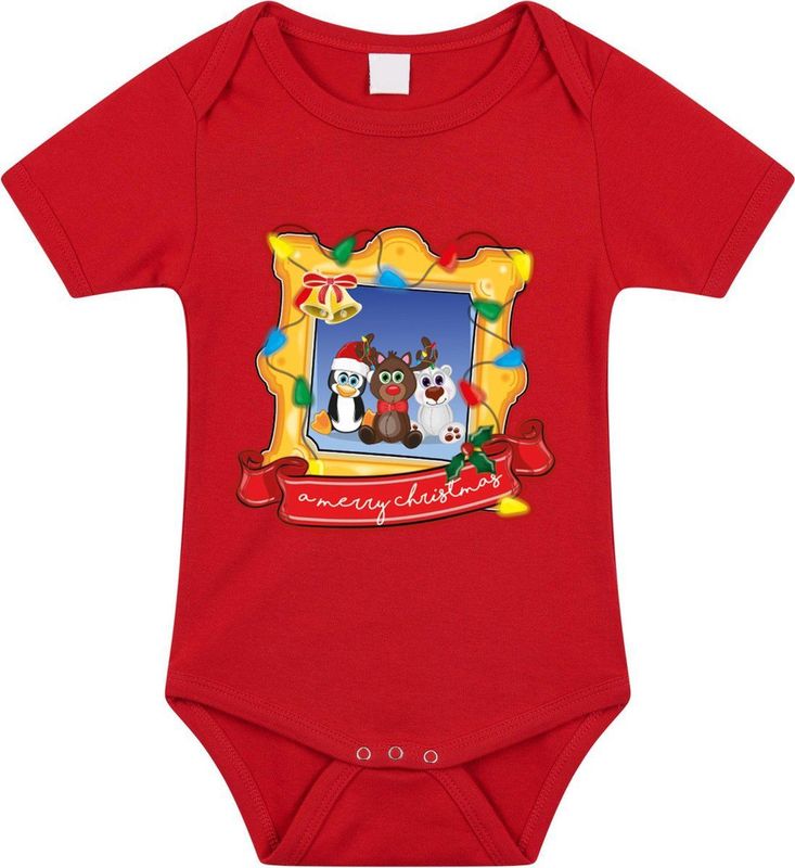 Bellatio Decorations - Rompertje - Rood - Diertjes - Merry Christmas