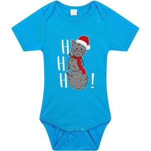 Bellatio Decorations - Kerst Baby Rompertje - Blauw - Sneeuwpop Kat - Hohoho