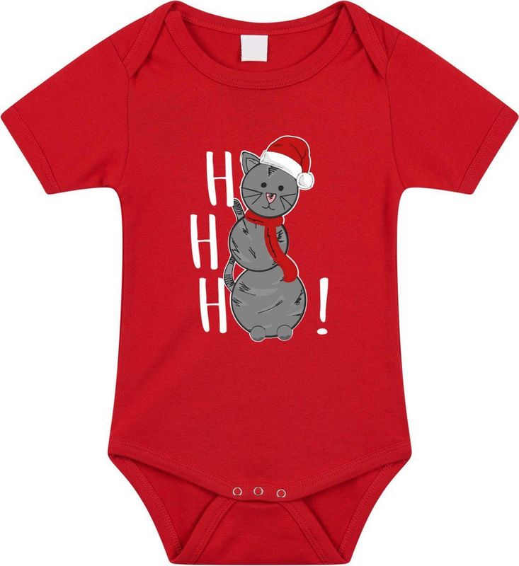 Bellatio Decorations - Baby Rompertje - Rood - Katoen - Sneeuwpop Kat