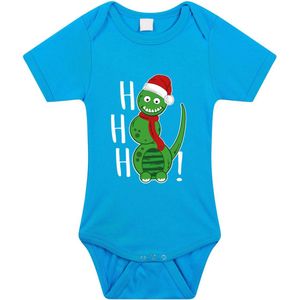 Bellatio Decorations - Kerst Baby Rompertje - Blauw - Sneeuwpop Dino - Hohoho - 80