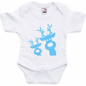 Bellatio Decorations Kerst baby rompertje - wit - glitter blauw - rendier - Kerst cadeau 92