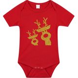 Bellatio Decorations - Rompertje - Rood - Glitter Goud - Rendier - Kerst Cadeau