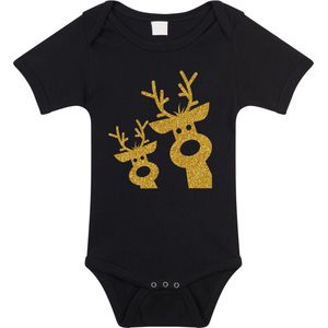 Bellatio Decorations - Kerst Baby Rompertje - Zwart - Glitter Goud - Rendier