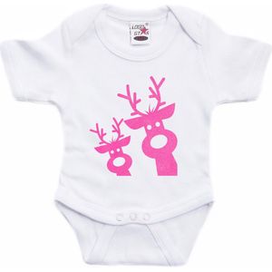 Kerst baby rompertje - wit - glitter roze - rendier - Kerst cadeau