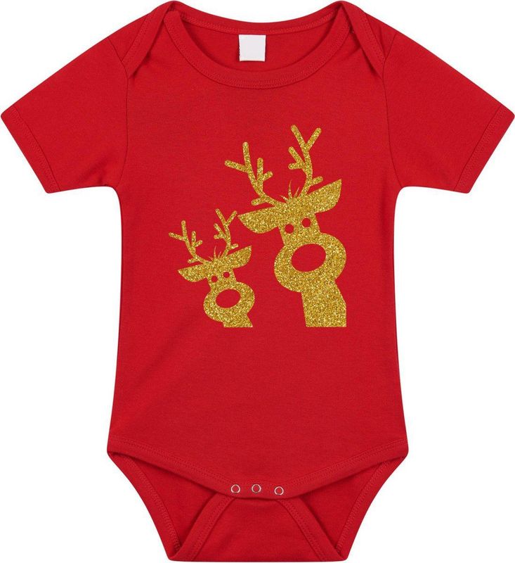 Bellatio Decorations - Rompertje - Rood - Glitter Goud - Rendier - Kerst Cadeau