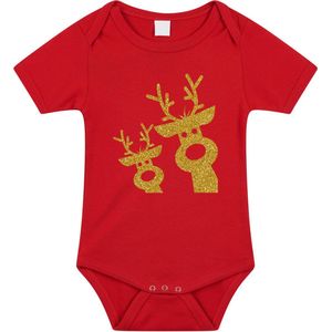 Bellatio Decorations - Kerst Baby Rompertje - Rood - Glitter Goud - Rendier
