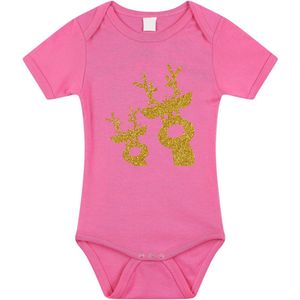 Bellatio Decorations - Kerst Baby Rompertje - Roze - Glitter Goud - Rendier - 68