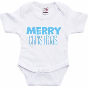 Bellatio Decorations - Rompertje - Wit - Glitter Blauw - Merry Christmas