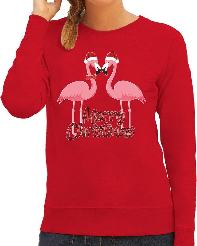 Bellatio Decorations - Kersttrui - Rood - Katoen/Polyester - Flamingo Design