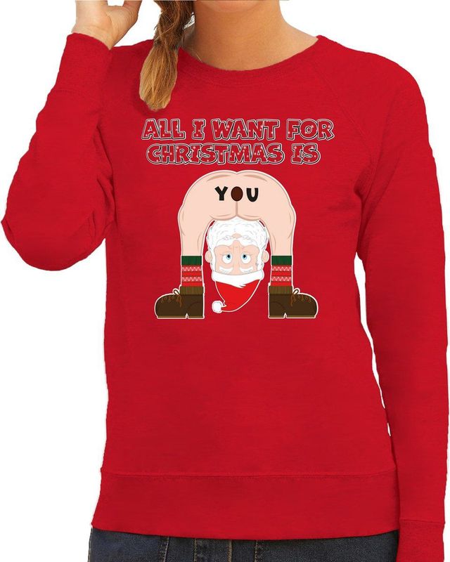 Bellatio - Foute Kersttrui - Rood - Blote Kont - Kerstman