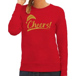Foute kersttrui/sweater voor dames - Cheers - rood - glitter goud - Kerstman