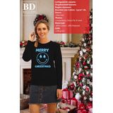 Bellatio Decorations - Foute Kersttrui - Zwart - Merry Christmas - Glitter Blauw