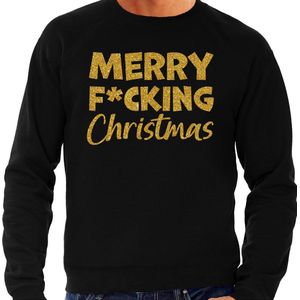 Bellatio Decorations - Foute Kersttrui - Zwart - Merry F*cking Christmas - Glitter Goud