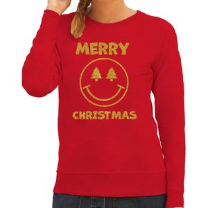 Foute kersttrui dames - Merry Christmas - rood - glitter goud