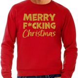 Bellatio Decorations - Foute Kersttrui - Rood - Merry F*cking Christmas - Glitter Goud