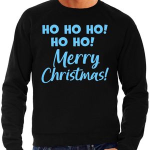 Bellatio Decorations - Foute Kersttrui - Zwart - Hohoho Merry Christmas - Glitter Blauw