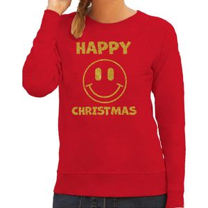Foute kersttrui dames - Happy Christmas - rood - glitter goud