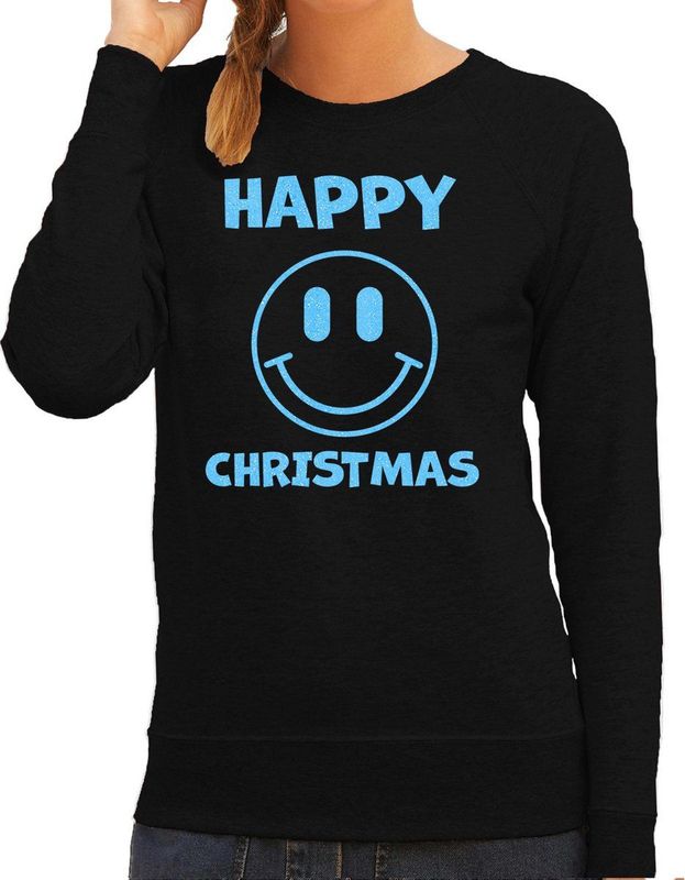 Bellatio Decorations - Sweater - Zwart - Katoen/Polyester - Happy Christmas
