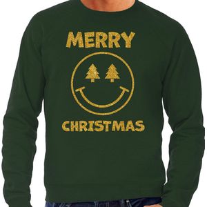 Bellatio - Merry Christmas - Foute Kersttrui - Groen - Glitter Goud