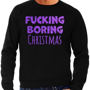Foute Kersttrui/sweater voor heren - Boring Christmas - zwart - glitter paars - kerst truien