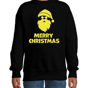 Bellatio Decorations - Kersttrui - Zwart - Merry Christmas - Glitter Geel