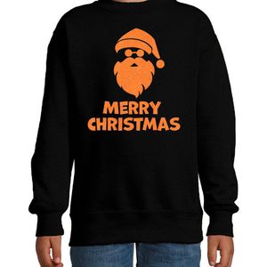 Kersttrui/sweater voor jongens/meisjesÂ - Merry ChristmasÂ - zwartÂ - glitter oranje