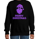 Kersttrui - Merry Christmas - Zwart - Glitter Paars
