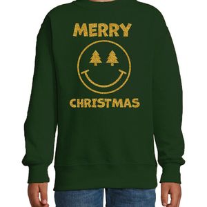 Bellatio Decorations - Kersttrui - Zwart - Merry Christmas - Glitter Groen