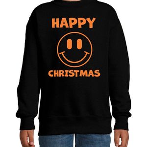 Kersttrui/sweater voor jongens/meisjes - Happy Christmas - zwart - smiley - glitter oranje