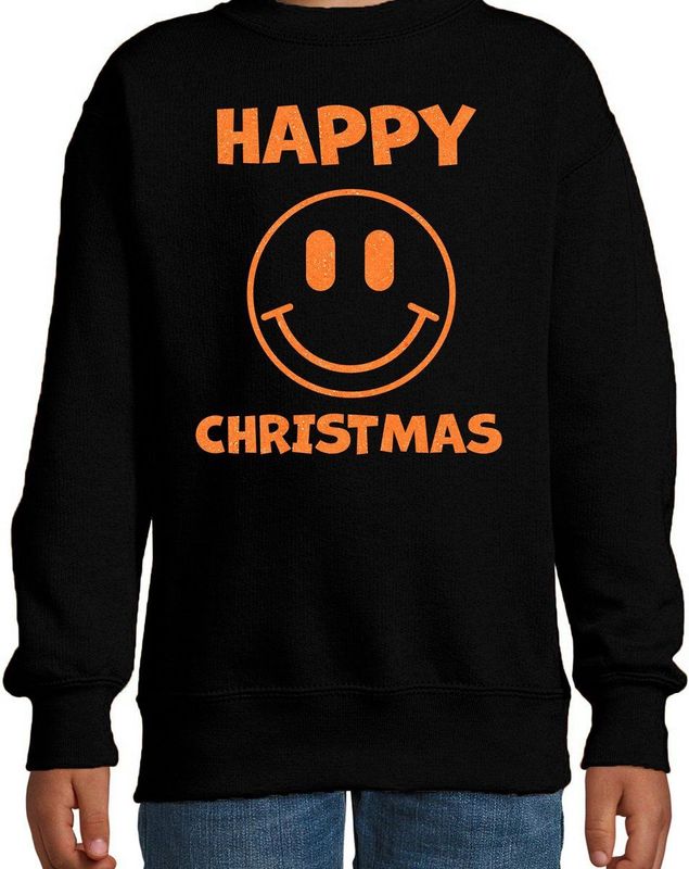Bellatio - Happy Christmas - Sweater - Zwart - Glitter Oranje