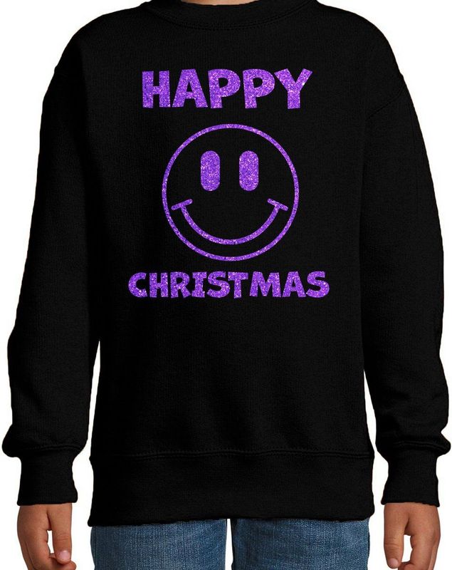 Bellatio Decorations - Kersttrui - Zwart - Katoenmix - Happy Christmas