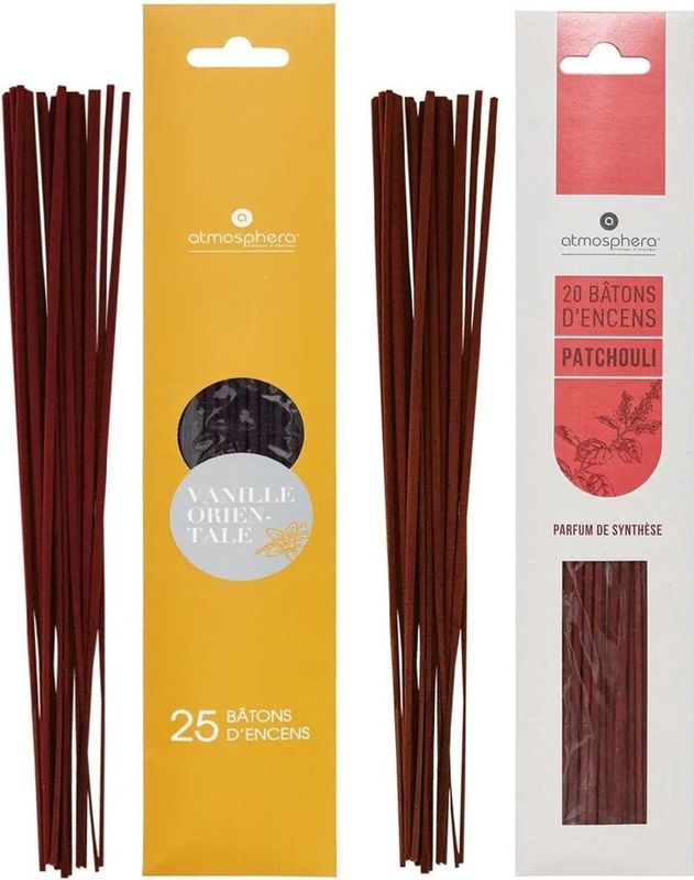 Atmosphera - Wierookstokjes - Set van 2 Geuren - Vanille en Patchoeli - 25 cm
