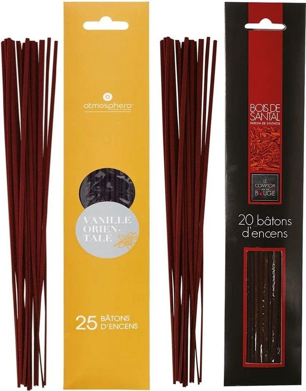 Atmosphera Wierook stokjes - set van 2 geuren - Sandelhout en Oosters Vanille - 25 cm - Ontspanning