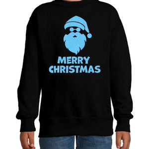 Bellatio Decorations - Kersttrui - Zwart - Merry Christmas - Glitter Blauw