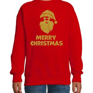 Bellatio Decorations Kersttrui voor jongens/meisjes - Merry Christmas - rood - glitter goud 152/164