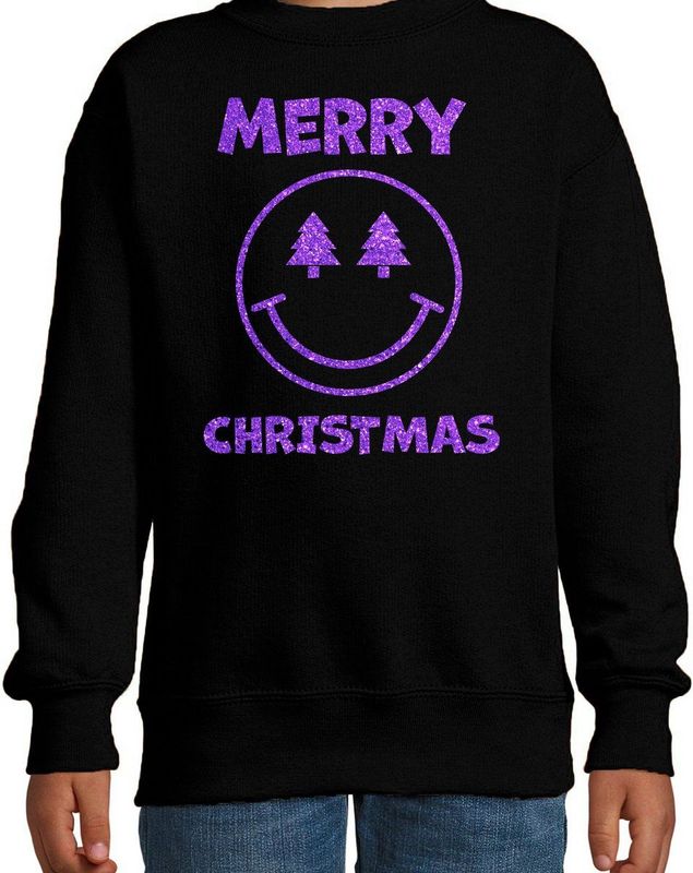 Bellatio Decorations - Kersttrui - Zwart - Katoenmix - Glittertekst "Merry Christmas"