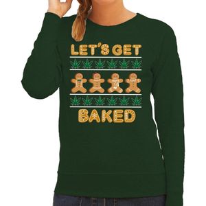 Foute Kersttrui/sweater voor dames - lets get baked - wiet - groen - humor - kerst truien