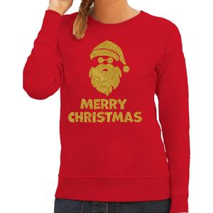 Foute kersttrui/sweater voor dames - Merry Christmas - rood - glitter goud - Kerstman - kerst truien