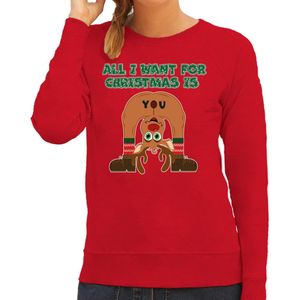 Bellatio Decorations Foute Kersttrui/sweater voor dames - All I Want is - rood - blote kont - rendier XXL